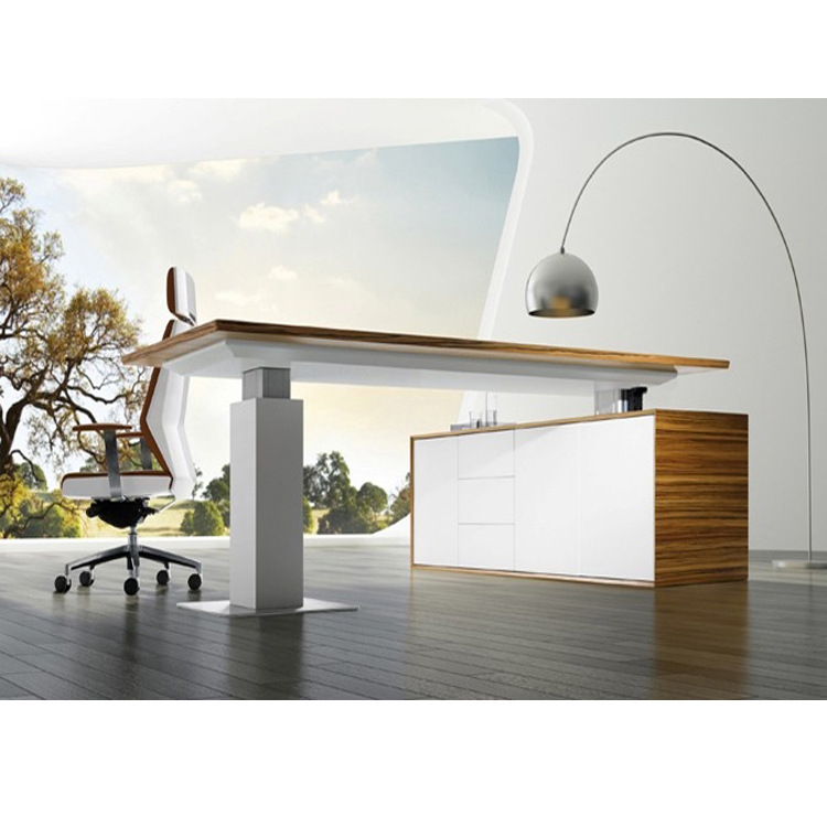 天時家具電動升降辦公桌站立式電腦辦公桌人體工學智能實木老板臺